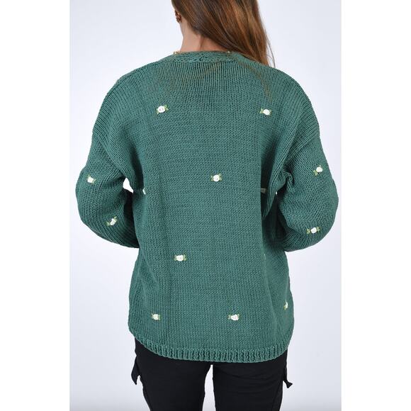 Fanm Mon x Hill House Winter Bloom Blue Rose Cardigan Hunter Green - Picture 4 of 9